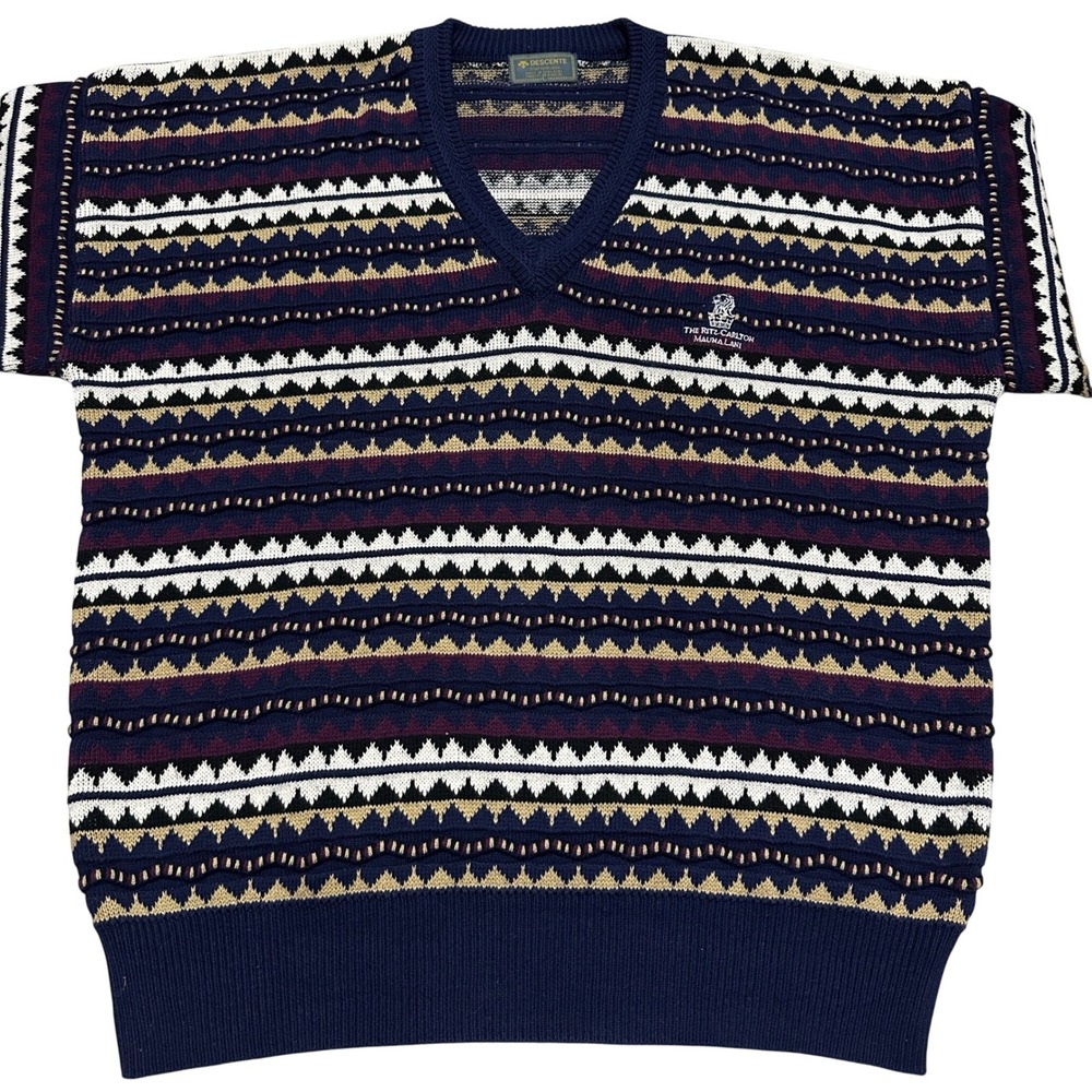 DESCENTE x The Ritz-Carlton Mauna Lani 3D Knit Sweater L Golf Collection Preppy